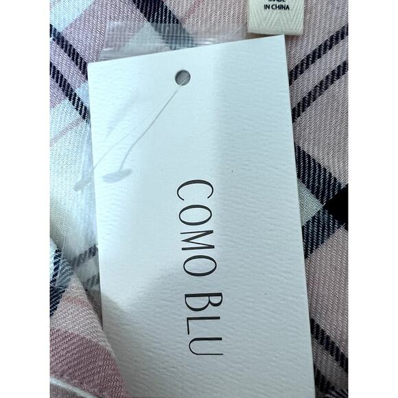 Como Blu women's size L shirt flannel pink plaid button-up peplum back cozycore - Picture 7 of 9